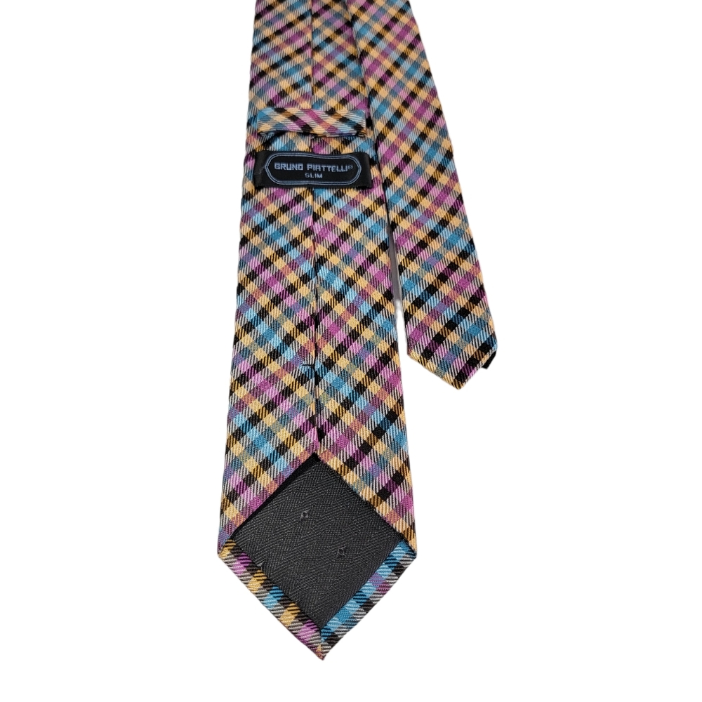 Bruno Piattelli Roma Slim Plaid Checkered Milti Colored Spring Vibes Men's Tie - Picture 7 of 13